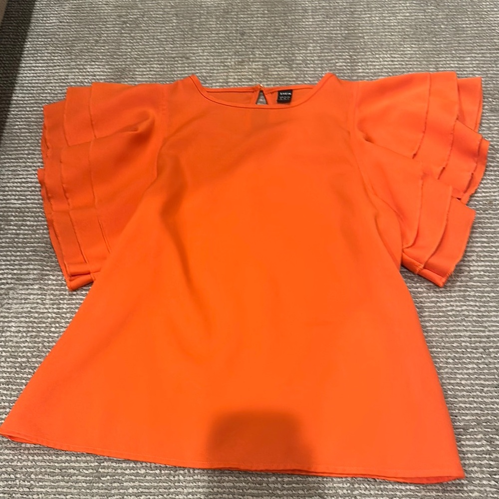 SHEIN Orange Puff Sleeve Ruffled Blouse